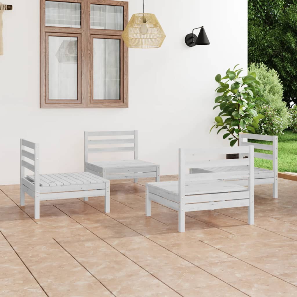 4-tlg. Garten-Lounge-Set Weiss Kiefer Massivholz